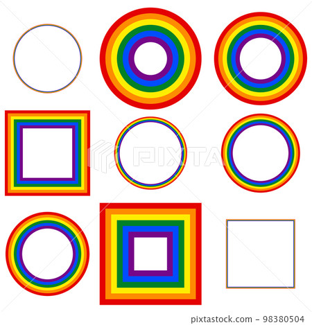 Flag LGBT icons, round and squared frames. Template border, vector illustration. Love wins. LGBT logo symbols in rainbow colors. Gay pride collection. 98380504