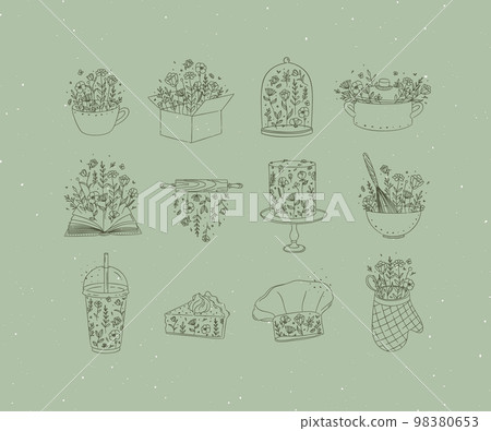 Sweets cooking appliances with flowers green color 98380653