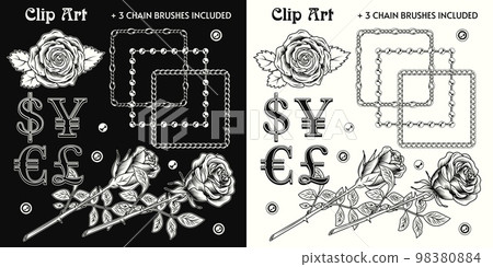 Clip art with roses, chains, money symbols Clip art with roses, chains, money symbols 98380884