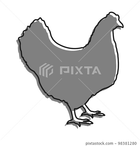 Linear icon. Homemade chicken. Farm bird laying eggs. Simple black and white vector isolated on white background Linear icon. Homemade chicken. Farm bird laying eggs. Simple black and white vector isolated on white background 98381280