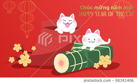 Year of the cat with banh chung and banh tet 98381406