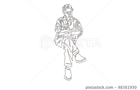 雙腿交叉線條藝術閱讀的人 98381930