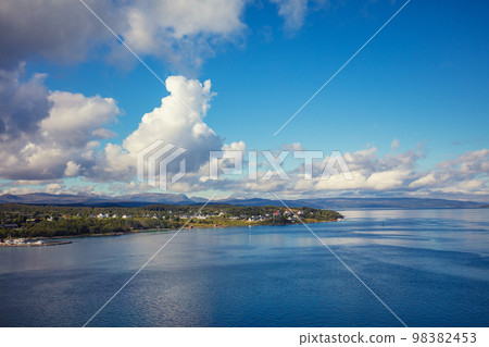 View of the fjord and village on a summer sunny day 98382453