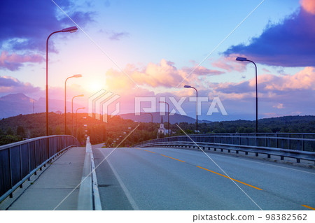 Road bridge over the fjord at sunset. Saltstraumen, Norway 98382562