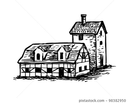 Old houses ink sketch. 98382950