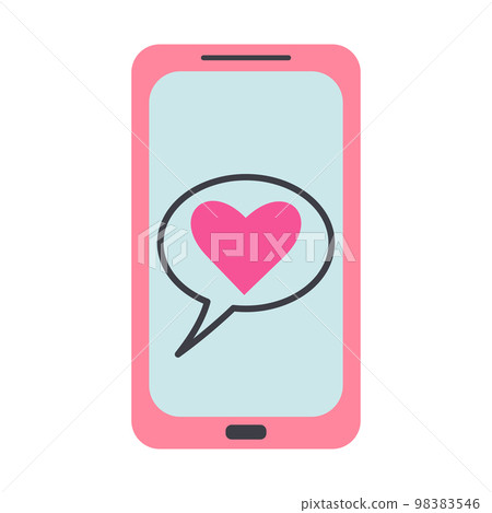 Mobile phone with heart on the screen. Sending love message concept. Vector flat illustration. Mobile phone with heart on the screen. Sending love message concept. Vector flat illustration. 98383546