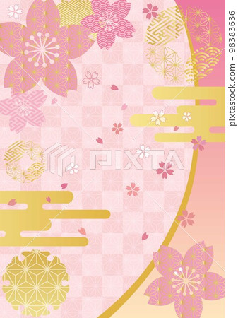櫻花和金葉日本模式粉紅色格子背景-垂直 1593 櫻花和金葉日本模式粉紅色格子背景-垂直 1593 98383636