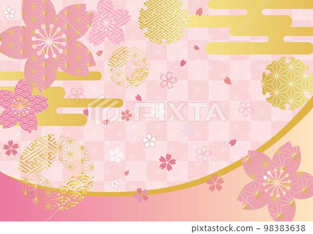 櫻花和金葉日本模式粉紅色格子背景-水平 1591 櫻花和金葉日本模式粉紅色格子背景-水平 1591 98383638