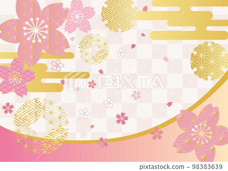 Cherry blossoms and gold leaf Japanese pattern lattice pattern background-horizontal 1590 Cherry blossoms and gold leaf Japanese pattern lattice pattern background-horizontal 1590 98383639