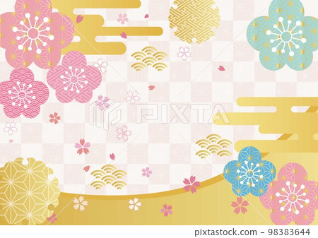 梅花和金箔日式格子背景-水平 1585 梅花和金箔日式格子背景-水平 1585 98383644