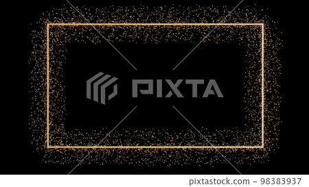 Golden rectangle with glitter, shiny particles, isolated on black background. Frame with copy space for text or logo. Party, Merry Christmas, New year decoration. Cut out design element. 3D render. 98383937
