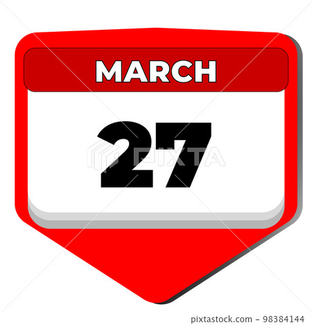 27 March vector icon calendar day. 27 date of March. Twenty seventh day of March. 27th date number. 27 day calendar. Twenty seven date. World theatre 98384144