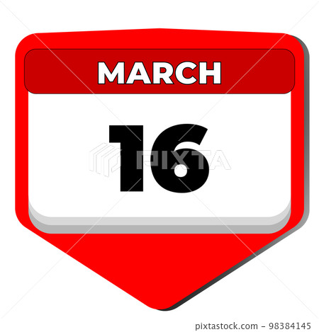 16 March vector icon calendar day. 16 date of March. Sixteenth day of March. 16th date number. 16 day calendar. Sixteen date 98384145