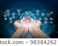 hand holding with virtual screen padlock and cloud computing 98384262