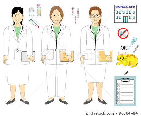 一組帶有年輕女獸醫、醫生的圖標 98384484