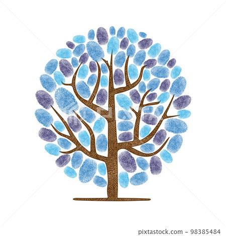 Abstarct blue fingerprints tree silhouettes circle Abstarct blue fingerprints tree silhouettes circle 98385484