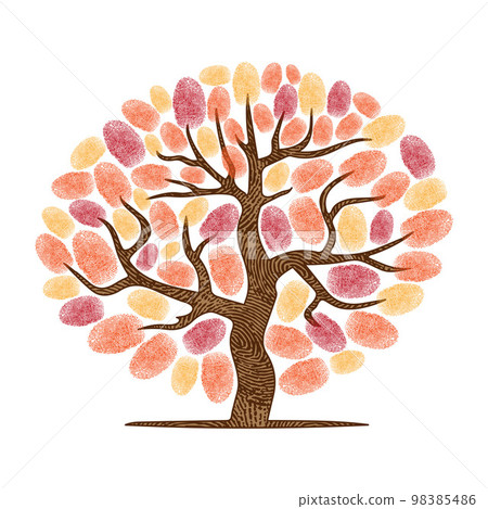 Abstract orange fingerprints tree silhouettes 98385486