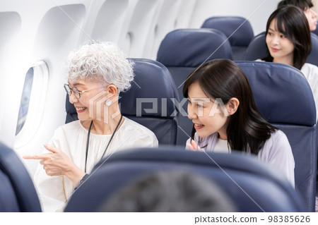Passengers traveling by plane Passengers traveling by plane 98385626