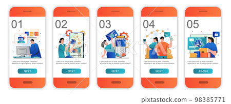 Online payment concept onboarding screens for mobile app templates. Customers make transactions. Modern UI, UX, GUI screens user interface kit with people scenes for web design. Vector illustration Online payment concept onboarding screens for mobile app templates. Customers make transactions. Modern UI, UX, GUI screens user interface kit with people scenes for web design. Vector illustration 98385771