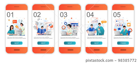 Office work concept onboarding screens for mobile app templates. Colleagues doing tasks, paperwork. Modern UI, UX, GUI screens user interface kit with people scenes for web design. Vector illustration Office work concept onboarding screens for mobile app templates. Colleagues doing tasks, paperwork. Modern UI, UX, GUI screens user interface kit with people scenes for web design. Vector illustration 98385772