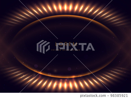 Abstract golden light effect curved glowing with lighting effect sparkle on black background. Template premium award ceremony design. 98385921