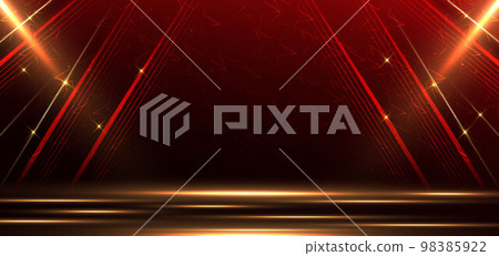 Elegant golden scene diagonal glowing with lighting effect sparkle on red background. Template premium award design. 98385922