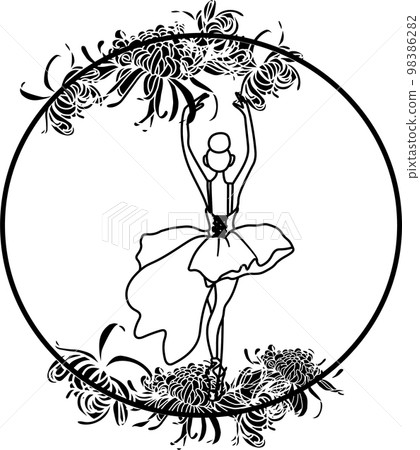 Watercolor dancing pink pretty ballerina with flowers and moon. Watercolor hand drawn illustration. Can be used for cards or posters. With white isolated background. Young  pretty ballerina women. 98386282