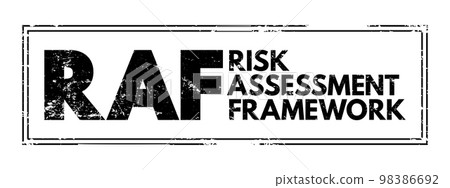 RAF - Risk Assessment Framework is an approach for prioritizing and sharing information about the security risks posed to an information technology organization, acronym concept background 98386692