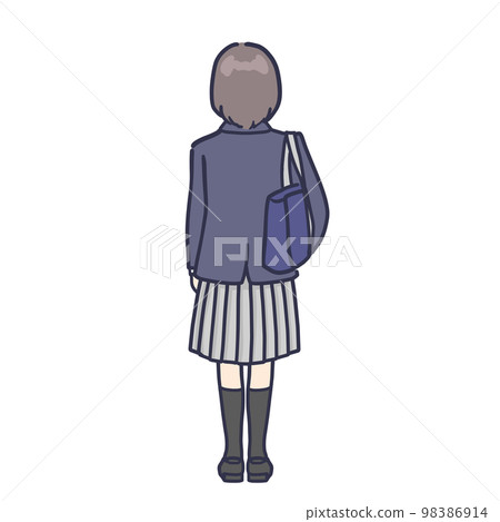 背著書包的製服女學生背影 背著書包的製服女學生背影 98386914