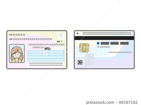 Illustration of a young woman's My Number card (both sides) 98387182