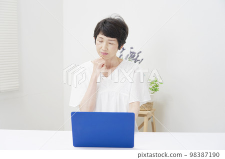 在家使用計算機的中年婦女 98387190