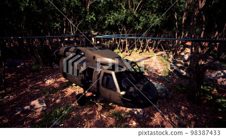 Military helicopter in deep jungle Military helicopter in deep jungle 98387433