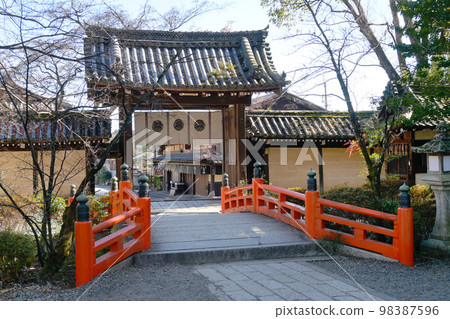 East gate and Shinkyo bridge of Imamiya Shrine in Kita Ward, Kyoto City in January East gate and Shinkyo bridge of Imamiya Shrine in Kita Ward, Kyoto City in January 98387596