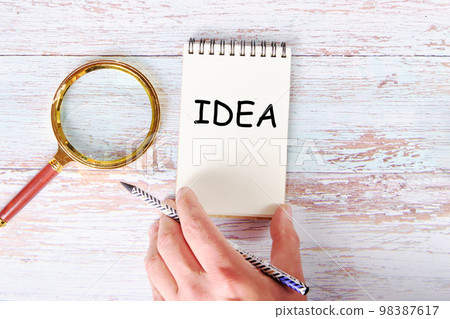 The text is an idea in a notebook, the concept of an office worker's lifestyle. The text is an idea in a notebook, the concept of an office worker's lifestyle. 98387617