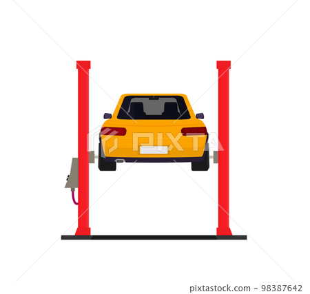 Car repair. Car lifted on auto lift. Vector Car repair. Car lifted on auto lift. Vector 98387642