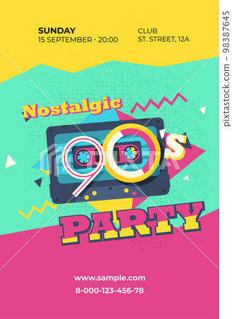 Party time The 90s style label. Vector illustration retro background Party time The 90s style label. Vector illustration retro background 98387645