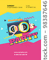 Party time The 90s style label. Vector illustration retro background 98387646