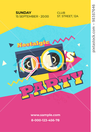 Party time The 90s style label. Vector illustration retro background Party time The 90s style label. Vector illustration retro background 98387646
