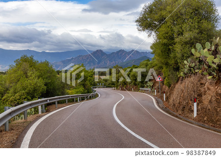 Scenic Highway, Orientale Sarda, in the mountain landscape. Scenic Highway, Orientale Sarda, in the mountain landscape. 98387849