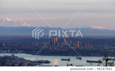Developed city with industrial and residential buildings. Vancouver, BC Developed city with industrial and residential buildings. Vancouver, BC 98387881