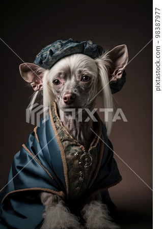 Chinese crested dog in historical costume 98387977