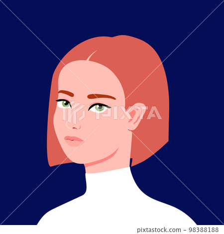 Portrait of a beautiful young redhead girl. Fashion and beauty. Female. Avatar for social networks. Bright art. Flat style 98388188