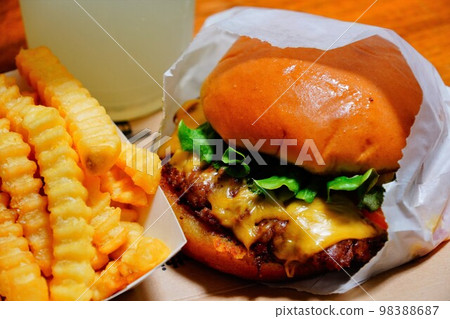 Hamburger and fries Hamburger and fries 98388687