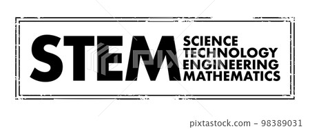 STEM Science, Technology, Engineering, Mathematics - broad term used to group together these academic discipline, acronym text concept stamp 98389031