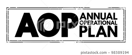 AOP Annual Operational Plan - practical document that defines the financial and human resources that need to be allocated to achieve your business goals, acronym text concept stamp 98389194