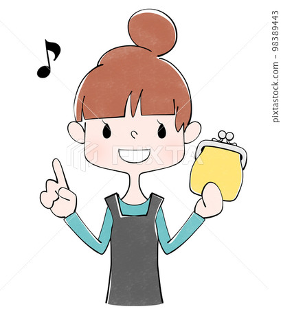 Yellow clasp wallet illustration of a housewife saving money 98389443