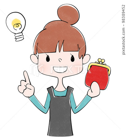 Illustration of a housewife with a red purse 98389452