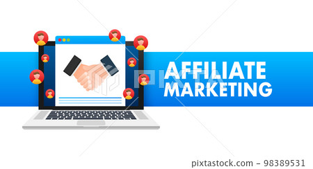 Affiliate Marketing. Advertisement and Marketing Material. Referring friends. Vector stock illustration. 98389531
