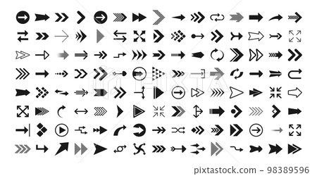 Arrows big black set icons. Arrow icon. Arrows for web design, mobile apps, interface and more. Vector stock illustration. 98389596