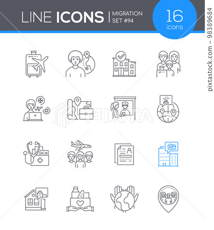 Human migration - line design style icons set on white background Human migration - line design style icons set on white background 98389684